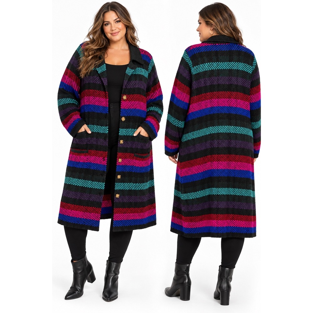 Torrid Coatigan Sweater Coat 5 5X Multicolor Striped Long Button Front